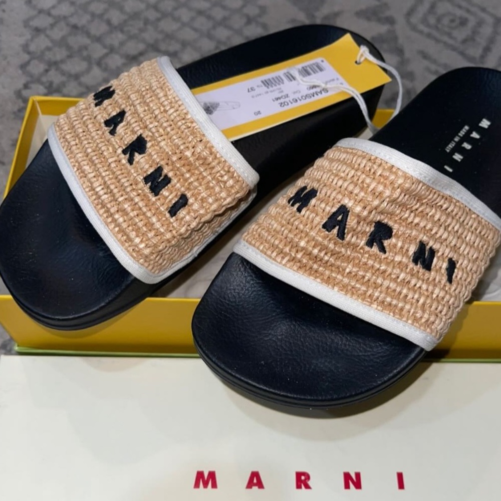Marni Black and Tan Slide Sandals